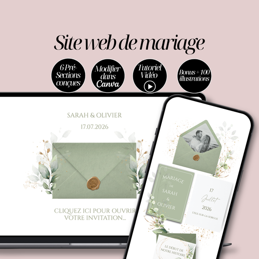 Site Web Mariage Canva | Modèle Eucalia Eucalyptus Botanique | RSVP Google Form | Téléchargement Immédiat | Template Site Mariage