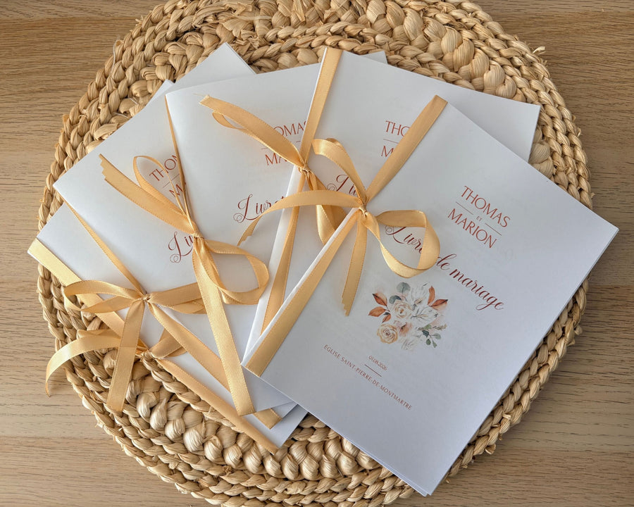 Livret de messe Mariage à personnaliser Canva - Fleuri Terracotta - Modèle PDF