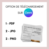 Gazette des mariés à personnaliser Canva - Moderne - Journal de mariage PDF