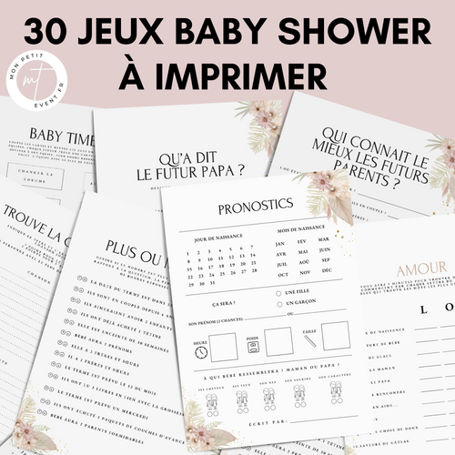 Jeux Baby Shower à Imprimer Fleuri Rosé - 30 Activités Fête Prénatale