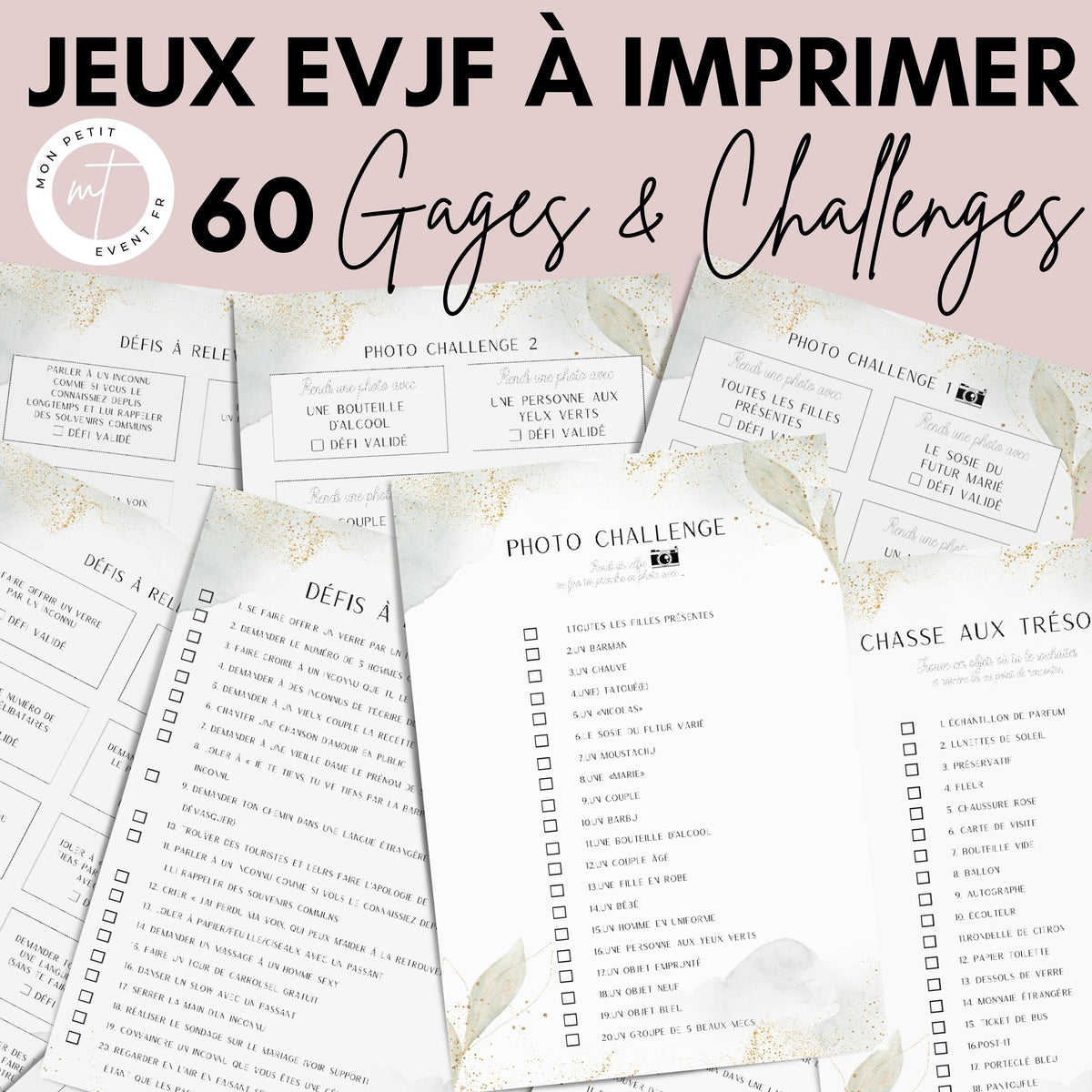 Jeux EVJF en Ville à Imprimer Vert & Gold - 60 Gages & Défis