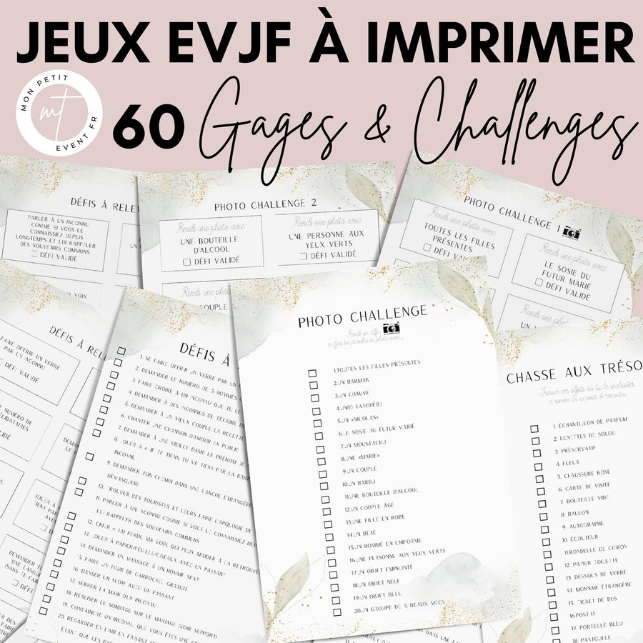 Jeux EVJF en Ville à Imprimer Vert & Gold - 60 Gages & Défis
