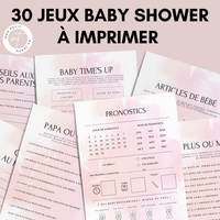 Jeux Baby Shower à Imprimer Aquarelle Rose - 30 Activités Fête Prénatale