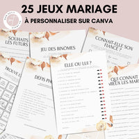 Jeux de mariage à personnaliser Canva - Boho Fleuri - 25 cartes PDF à imprimer