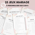 Jeux de mariage à personnaliser Canva - Rose Fleuri - 25 cartes PDF à imprimer
