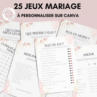 Jeux de mariage à personnaliser Canva - Rose Fleuri - 25 cartes PDF à imprimer