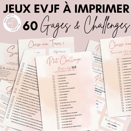 Jeux EVJF en Ville à Imprimer Aquarelle Rose Pâle - 60 Gages & Défis