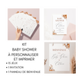 Kit Jeux Baby Shower à personnaliser Canva - Fleuri Orange Brûlé - PDF à imprimer