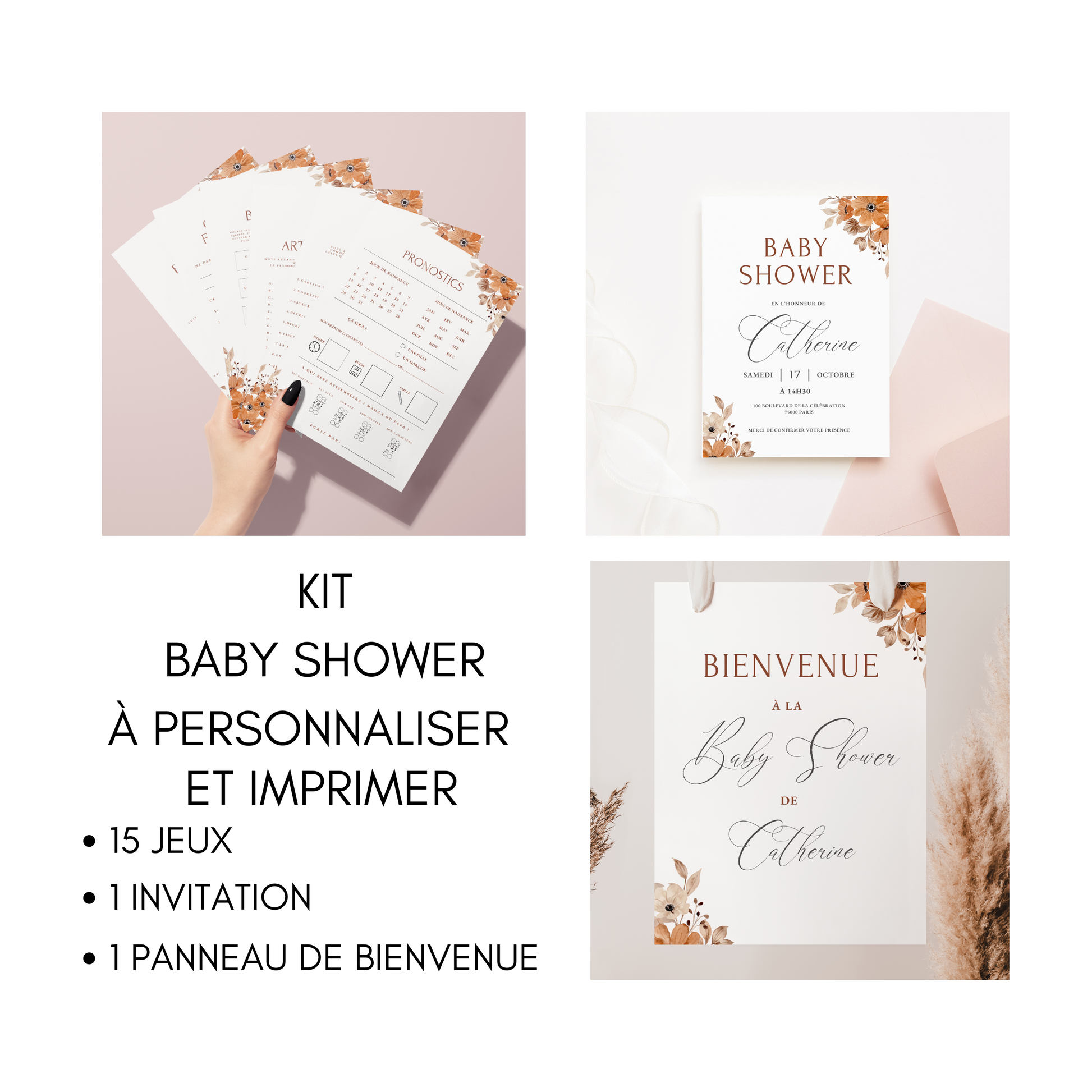 Kit Jeux de Baby Shower à personnaliser et imprimer - Activités