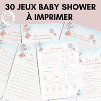 Jeux Baby Shower à Imprimer Bleu Élégant - 30 Activités Fête Prénatale