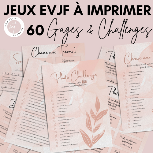 Jeux EVJF en Ville à Imprimer Aquarelle Rose Simple - 60 Gages & Défis