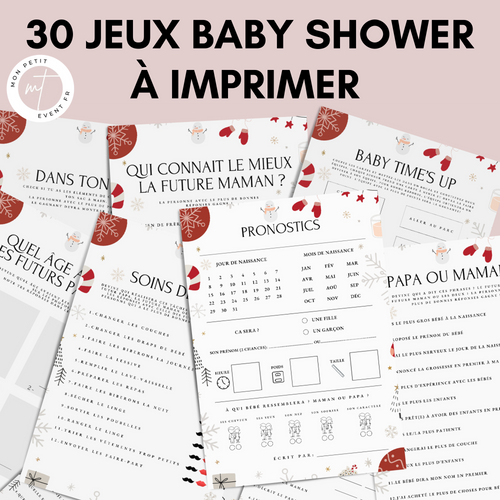Jeux Baby Shower à Imprimer Noël Rouge et Blanc - 30 Activités Fête Prénatale