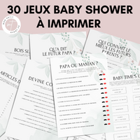 Jeux Baby Shower à Imprimer Vert Élégant - 30 Activités Fête Prénatale
