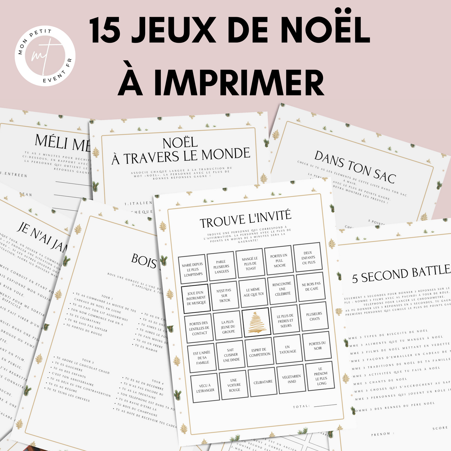 Jeux de Noël à imprimer pour adulte - Activités Noël - Carte de jeux pour Noël - Jeux de Noël animation - Jeux de Noël entre collègues