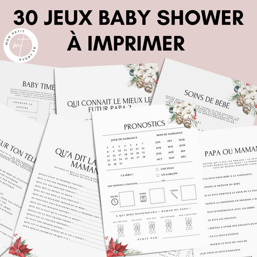 Jeux Baby Shower à Imprimer Floral Rouge et Blanc - 30 Activités Fête Prénatale