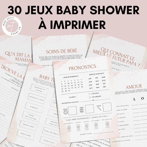 Jeux Baby Shower à Imprimer Rose et Blanc Aquarelle - 30 Activités Fête Prénatale