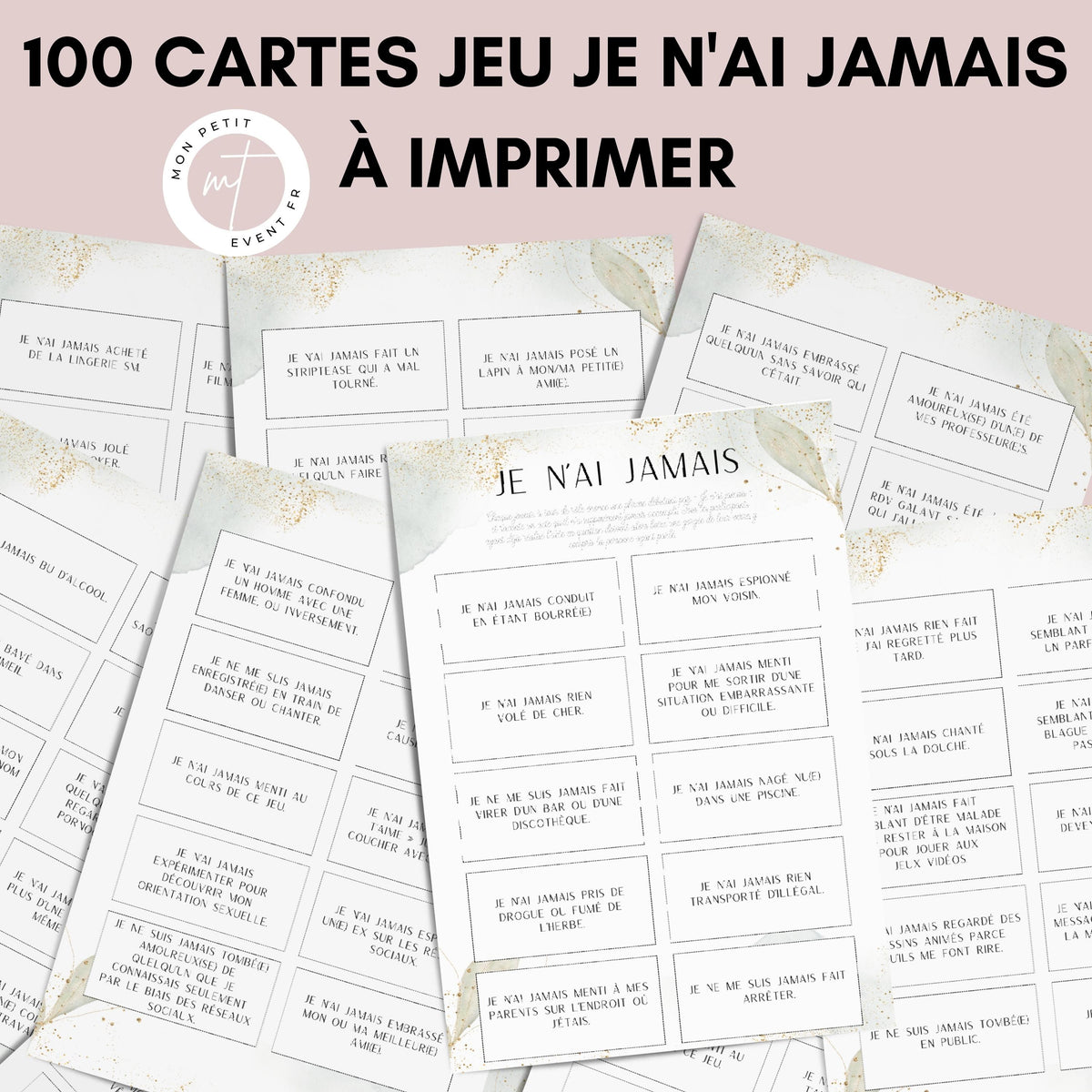 Jeu Je n'ai jamais à imprimer - Vert Fleuri - 100 Cartes pour adultes PDF