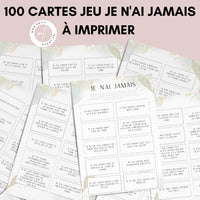 Jeu Je n'ai jamais à imprimer - Vert Fleuri - 100 Cartes pour adultes PDF