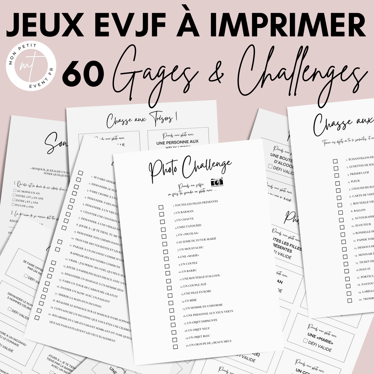 Jeux EVJF en Ville à Imprimer Minimaliste - 60 Gages & Défis