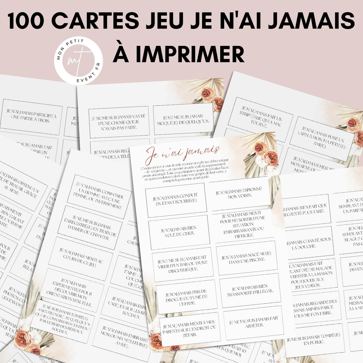 Jeu Je n'ai jamais à imprimer - Fleur Terracotta - 100 Cartes pour adultes PDF