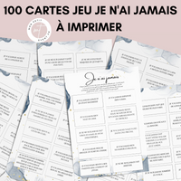 Jeu Je n'ai jamais à imprimer - Aquarelle Bleu - 100 Cartes pour adultes PDF