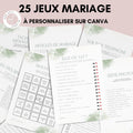 Jeux de mariage à personnaliser Canva - Aquarelle Vert - 25 cartes PDF à imprimer