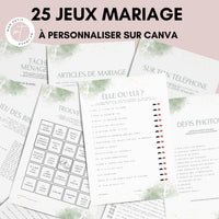 Jeux de mariage à personnaliser Canva - Aquarelle Vert - 25 cartes PDF à imprimer