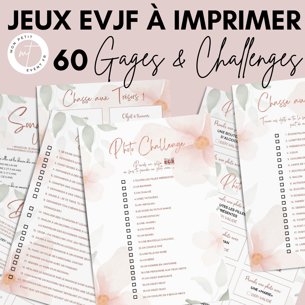 Jeux EVJF en Ville à Imprimer Vert & Rose - 60 Gages & Défis