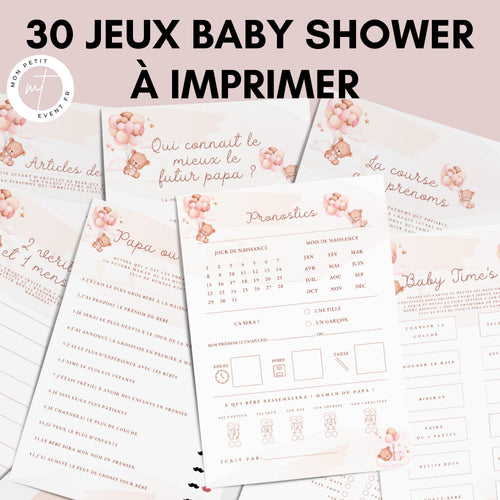 Jeux Baby Shower à Imprimer Ours Rose - 30 Activités Fête Prénatale