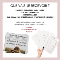Pack Gazette des mariés Moderne + 20 Jeux à personnaliser Canva - Journal de mariage PDF