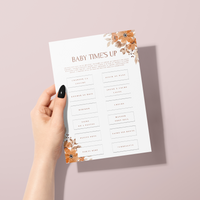 Kit Jeux Baby Shower à personnaliser Canva - Fleuri Orange Brûlé - PDF à imprimer