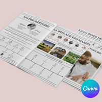 Gazette des mariés à personnaliser Canva - Moderne et Élégant - Journal de mariage PDF
