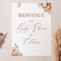 Kit Jeux Baby Shower à personnaliser Canva - Fleuri Orange Brûlé - PDF à imprimer