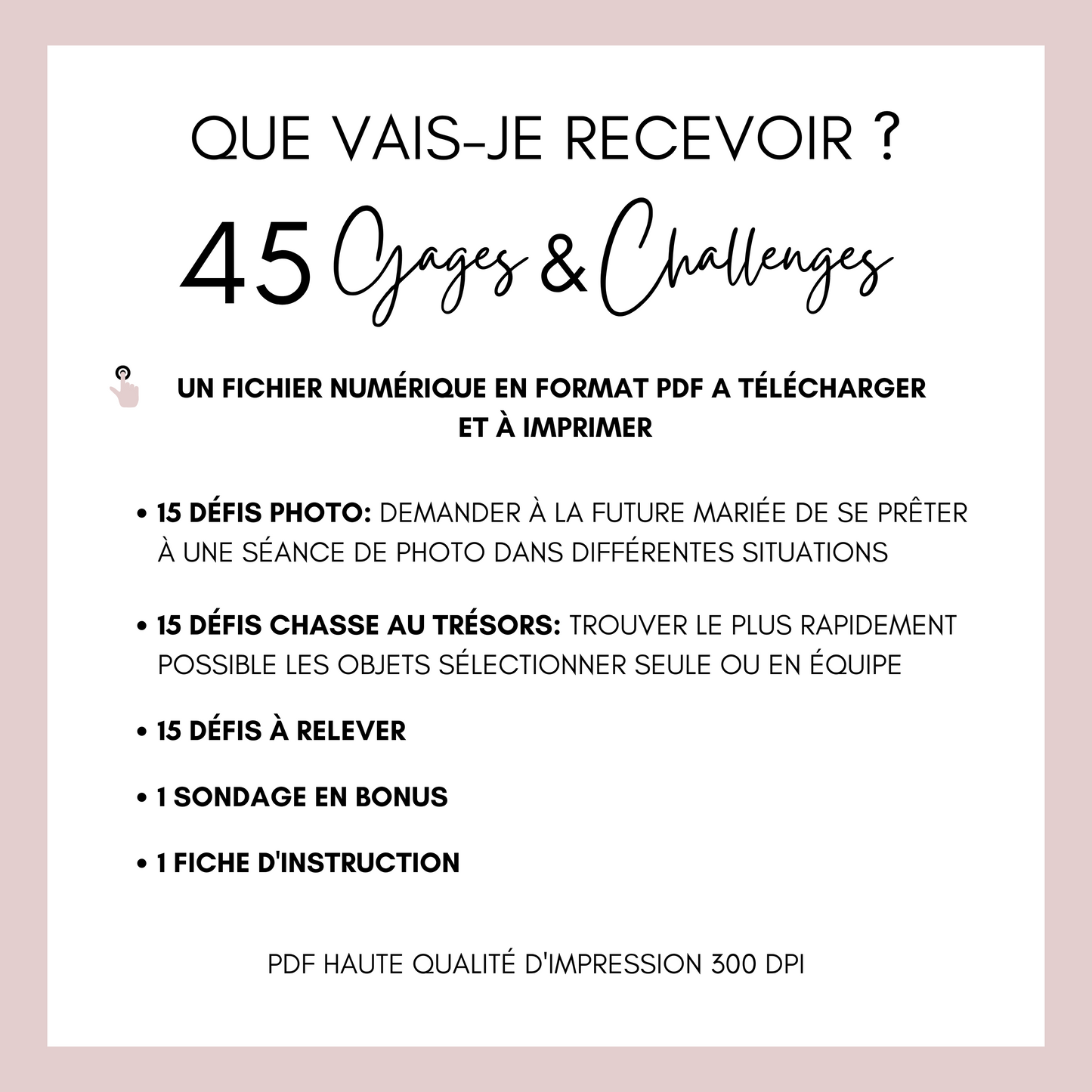Jeux EVJF à imprimer - 45 Gages, Défis & Challenges pour un enterrement de vie de jeune fille en ville - Activités EVJF - Animations EVJF