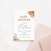 Kit Jeux Baby Shower à personnaliser Canva - Fleuri Orange Brûlé - PDF à imprimer