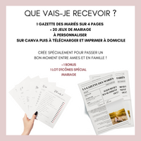 Pack Gazette des mariés + 20 Jeux à personnaliser Canva - Journal de mariage PDF