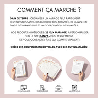 Jeux de mariage à personnaliser Canva - Boho Fleuri - 25 cartes PDF à imprimer
