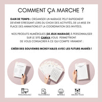 Jeux de mariage à personnaliser Canva - Rose Fleuri - 25 cartes PDF à imprimer