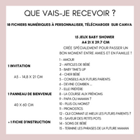 Kit Jeux Baby Shower à personnaliser Canva - Fleuri Orange Brûlé - PDF à imprimer