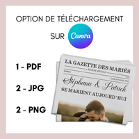 Gazette des mariés à personnaliser Canva - Moderne et Élégant - Journal de mariage PDF