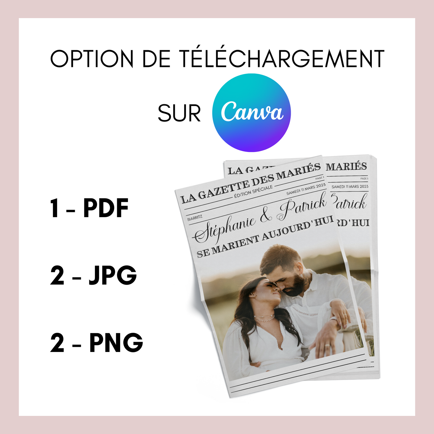 Gazette des mariés  à personnalisé sur Canva et une Sélection de 20 Jeux Amusants pour vos Invités - Journal des mariés