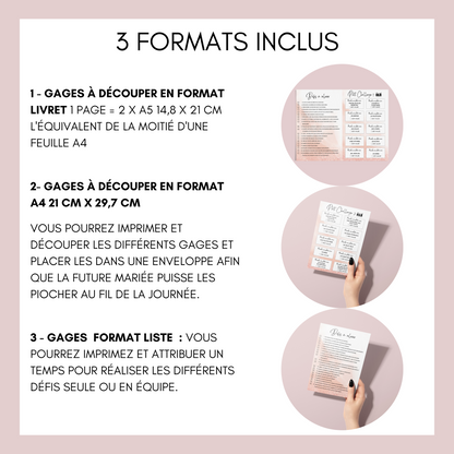 Jeux EVJF à imprimer - 60 Gages, Défis & Challenges pour un enterrement de vie de jeune fille - Activités EVJF - Animations EVJF