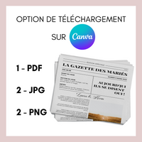 Pack Gazette des mariés + 20 Jeux à personnaliser Canva - Journal de mariage PDF