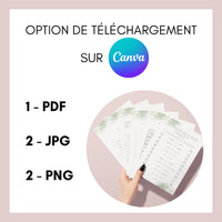 Jeux de mariage à personnaliser Canva - Aquarelle Vert - 25 cartes PDF à imprimer